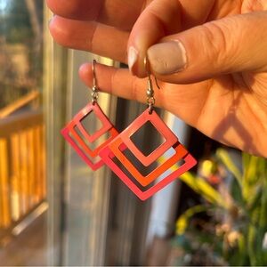Geometric Red and Pink Earrings